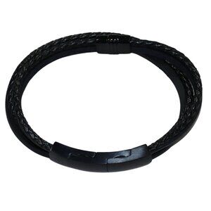 Fossil Blackout Genuine Leather Multi-Strand Men's Bracelet NWT Black